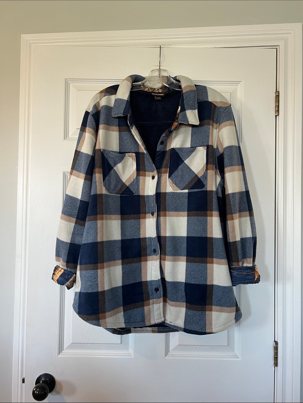 Realtree Navy, Cream & Brown Plaid Utility Shacket